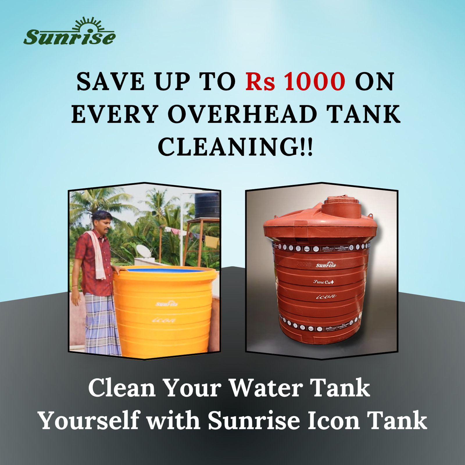 Overhead Tank Cleaning Simplified with Sunrise Icon Tank